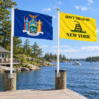New York State Flag and Don't Tread on New York Flag 3x5 2-Pack displayed outdoors