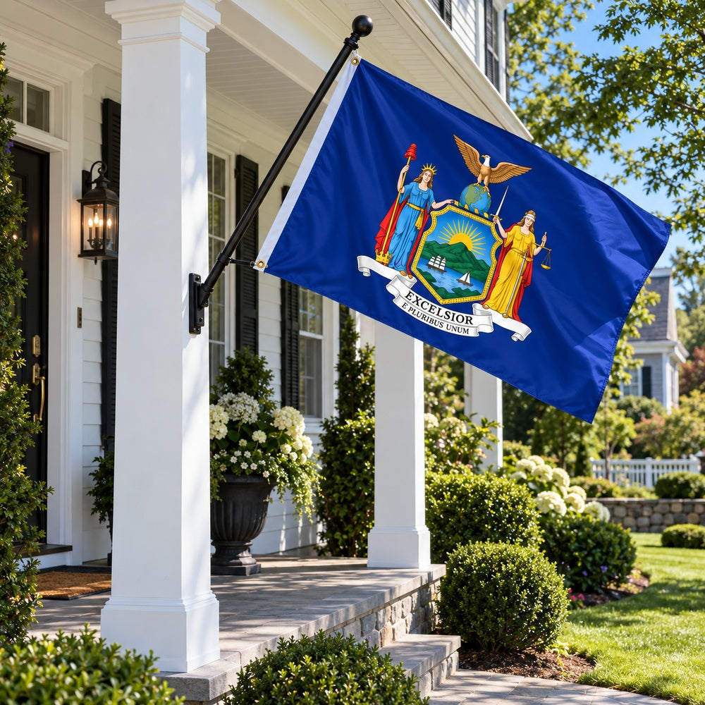 New York State Flag 3x5 displayed outdoors