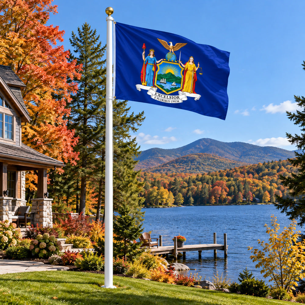 New York State Flag 3x5 displayed outdoors