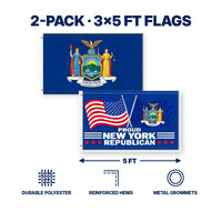 New York State Flag and Proud New York Republican Flag 3x5 2-Pack features and size details
