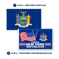 New York State Flag and Proud New York Republican Flag 3x5 2-Pack features and size details