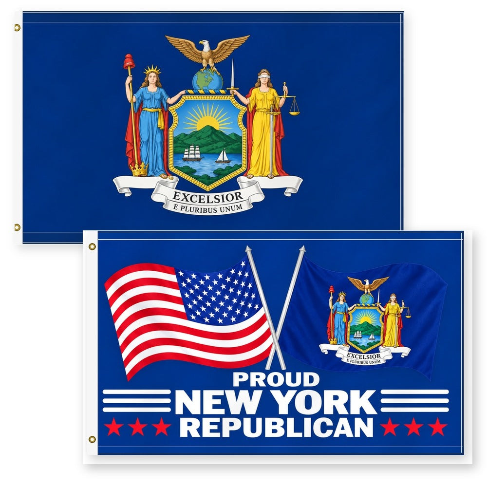 New York State Flag and Proud New York Republican Flag 3x5 2-Pack
