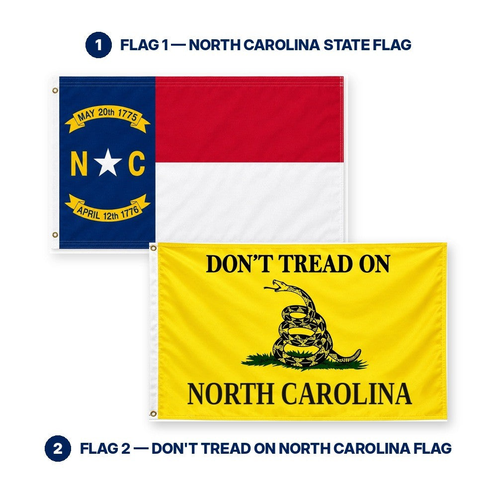 North Carolina State Flag and Don't Tread on North Carolina Flag 3x5 2-Pack features and size details