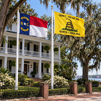 North Carolina State Flag and Don't Tread on North Carolina Flag 3x5 2-Pack displayed outdoors