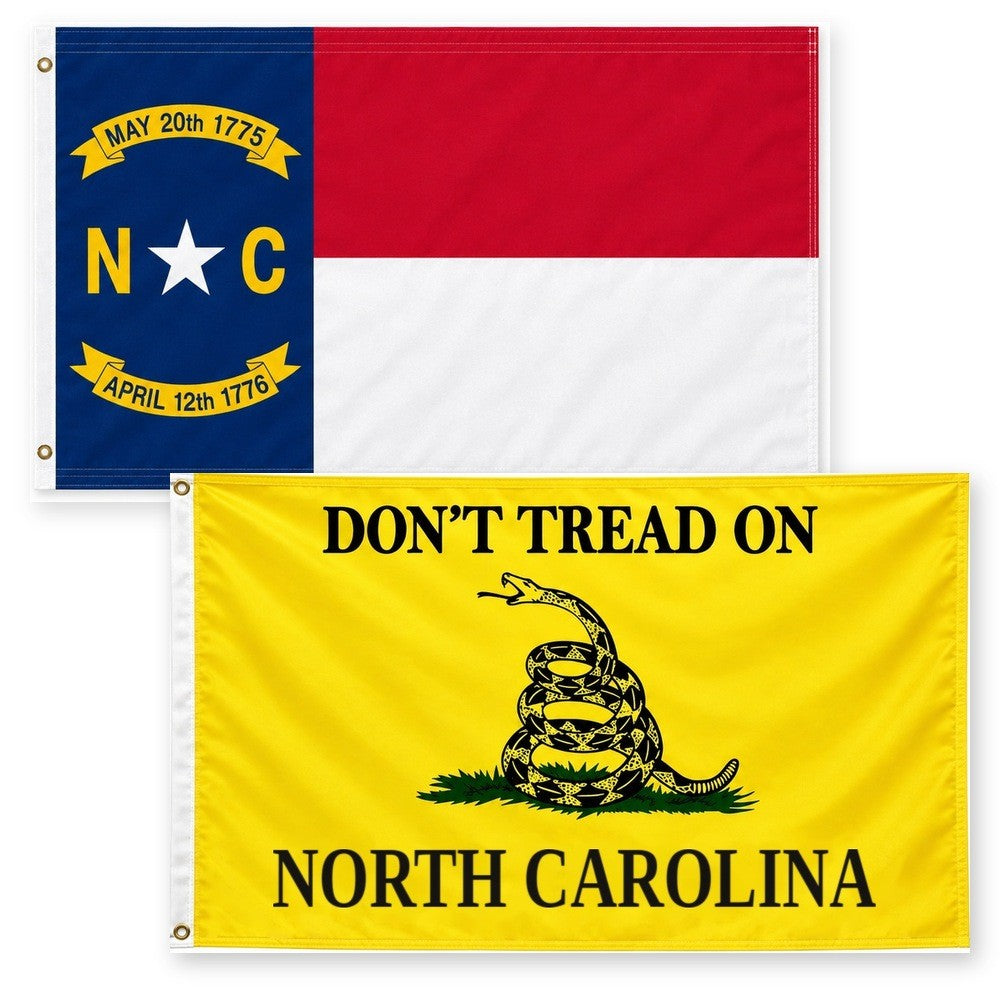 North Carolina State Flag and Don't Tread on North Carolina Flag 3x5 2-Pack