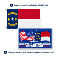 North Carolina State Flag and Proud North Carolina Republican Flag 3x5 2-Pack features and size details