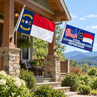 North Carolina State Flag and Proud North Carolina Republican Flag 3x5 2-Pack displayed outdoors