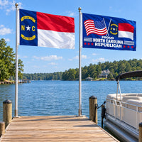 North Carolina State Flag and Proud North Carolina Republican Flag 3x5 2-Pack displayed outdoors