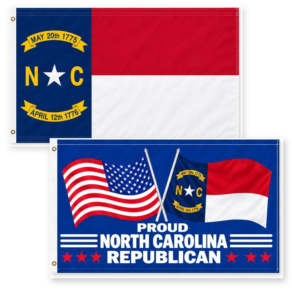North Carolina State Flag and Proud North Carolina Republican Flag 3x5 2-Pack