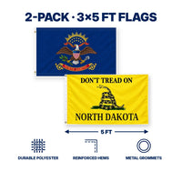 North Dakota State Flag and Don't Tread on North Dakota Flag 3x5 2-Pack features and size details