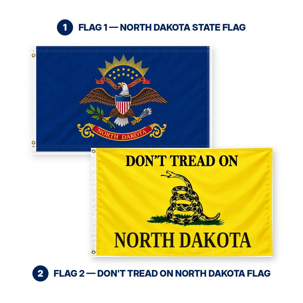 North Dakota State Flag and Don't Tread on North Dakota Flag 3x5 2-Pack features and size details