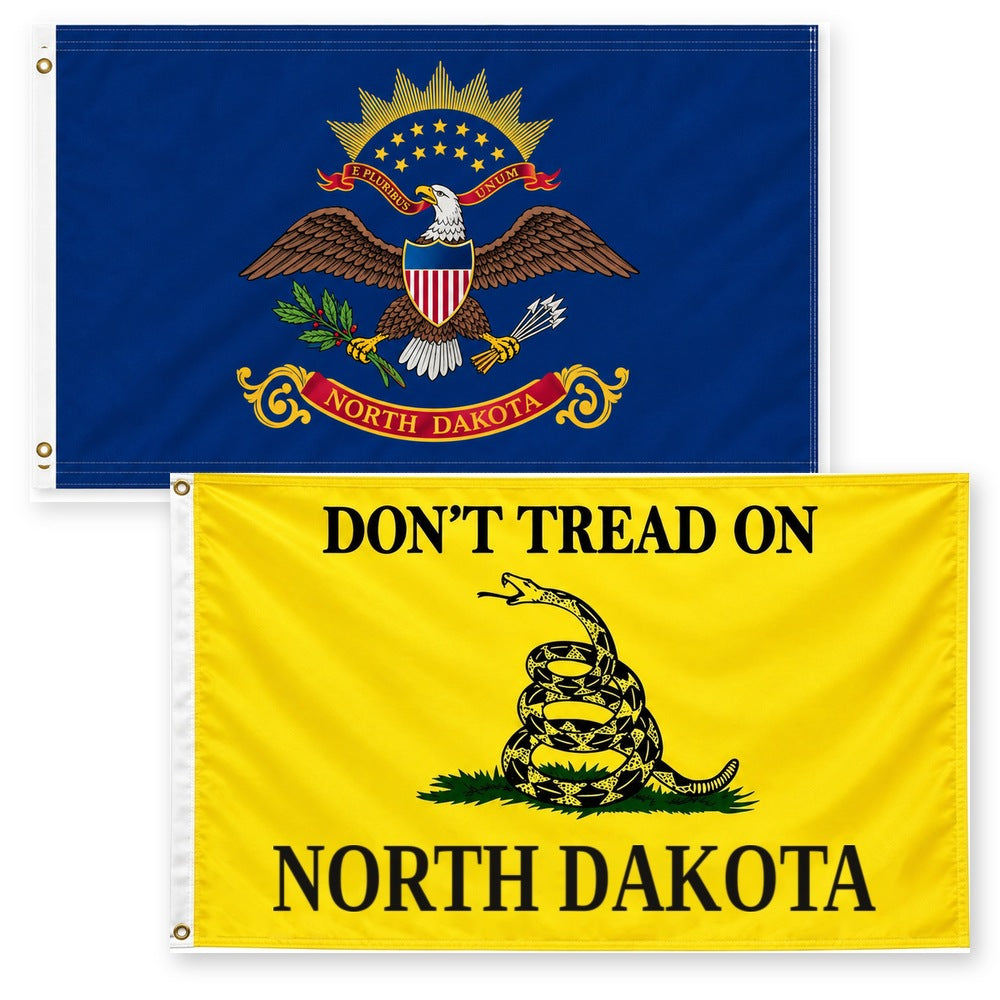 North Dakota State Flag and Don't Tread on North Dakota Flag 3x5 2-Pack