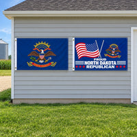 North Dakota State Flag and Proud North Dakota Republican Flag 3x5 2-Pack displayed outdoors