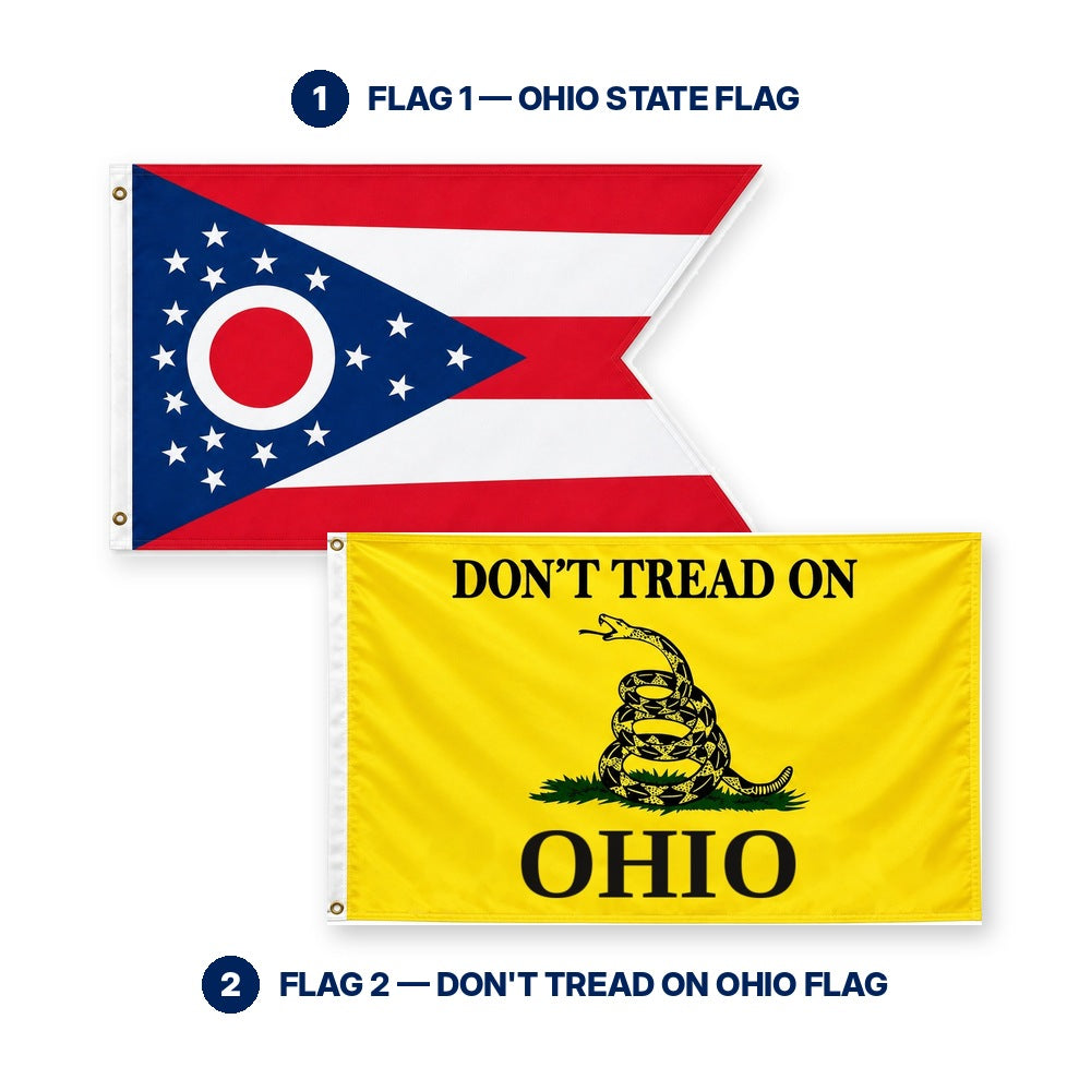 Ohio State Flag and Don't Tread on Ohio Flag 3x5 2-Pack features and size details