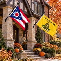 Ohio State Flag and Don't Tread on Ohio Flag 3x5 2-Pack displayed outdoors