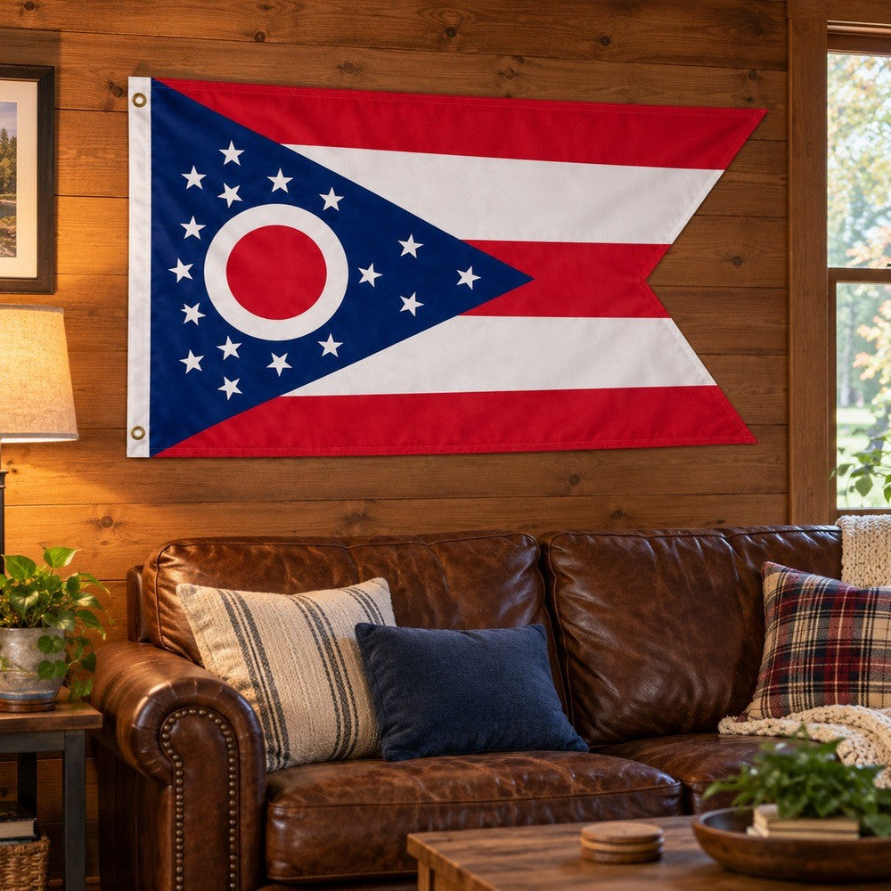 Ohio State Flag 3x5 displayed outdoors