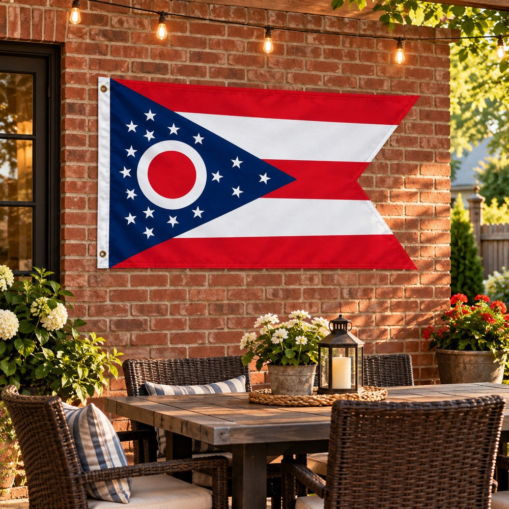 Ohio State Flag 3x5 displayed outdoors