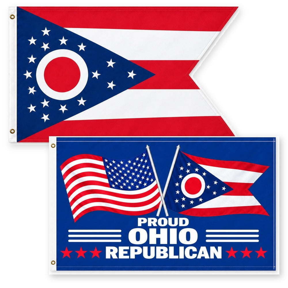 Ohio State Flag and Proud Ohio Republican Flag 3x5 2-Pack