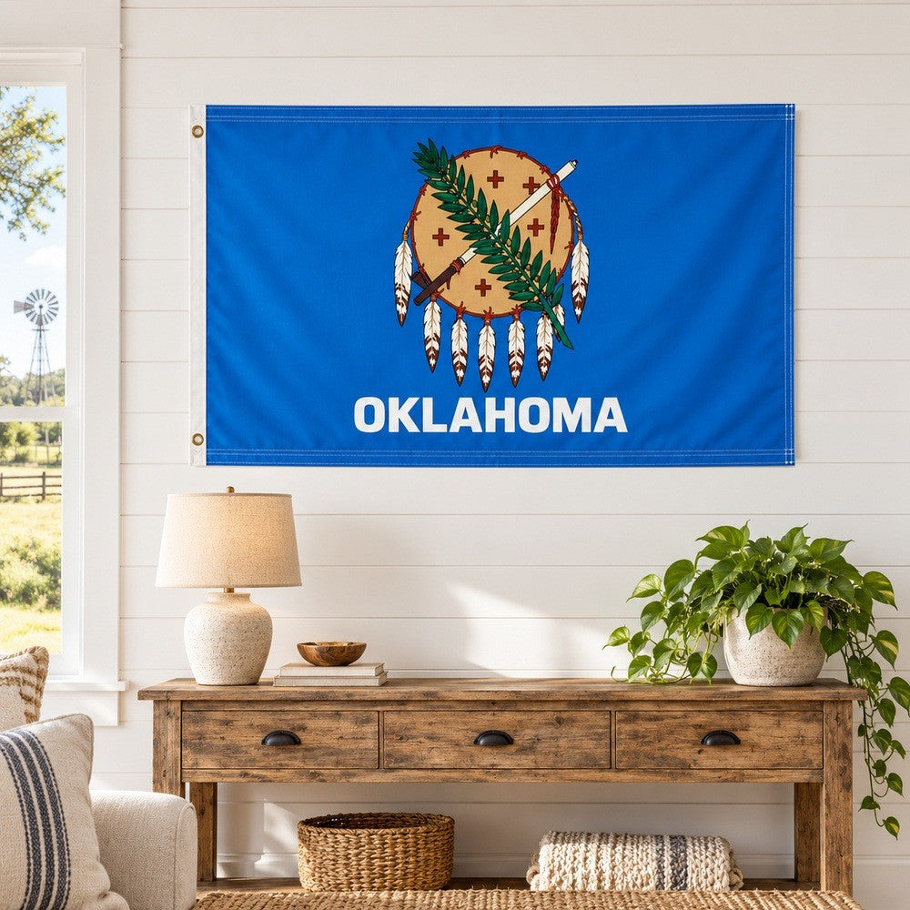Oklahoma State Flag 3x5 displayed outdoors