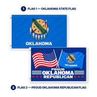 Oklahoma State Flag and Proud Oklahoma Republican Flag 3x5 2-Pack features and size details