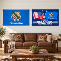 Oklahoma State Flag and Proud Oklahoma Republican Flag 3x5 2-Pack displayed outdoors