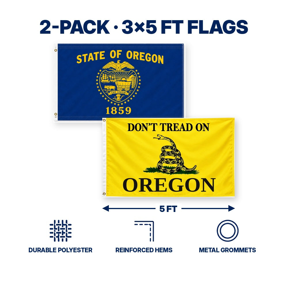 Oregon State Flag and Don't Tread on Oregon Flag 3x5 2-Pack features and size details
