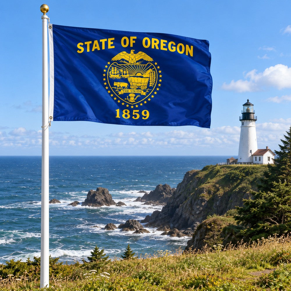 Oregon State Flag 3x5 displayed outdoors