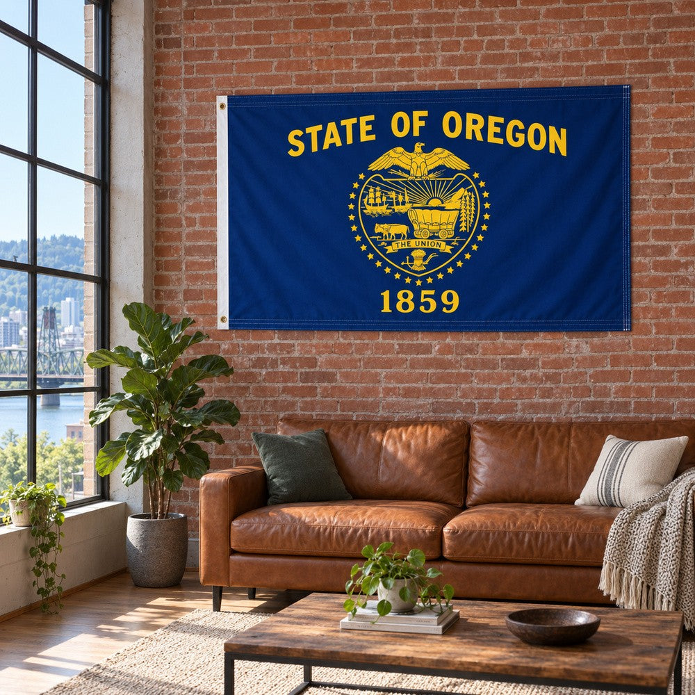 Oregon State Flag 3x5 displayed outdoors