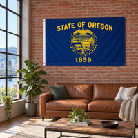 Oregon State Flag 3x5 displayed outdoors