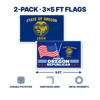 Oregon State Flag and Proud Oregon Republican Flag 3x5 2-Pack features and size details