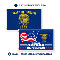 Oregon State Flag and Proud Oregon Republican Flag 3x5 2-Pack features and size details