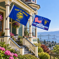 Oregon State Flag and Proud Oregon Republican Flag 3x5 2-Pack displayed outdoors