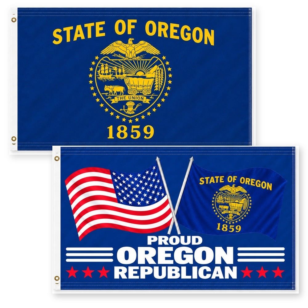 Oregon State Flag and Proud Oregon Republican Flag 3x5 2-Pack