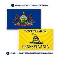Pennsylvania State Flag and Don't Tread on Pennsylvania Flag 3x5 2-Pack features and size details