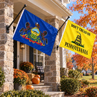 Pennsylvania State Flag and Don't Tread on Pennsylvania Flag 3x5 2-Pack displayed outdoors