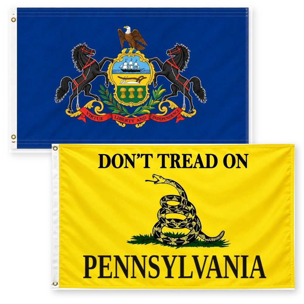 Pennsylvania State Flag and Don't Tread on Pennsylvania Flag 3x5 2-Pack