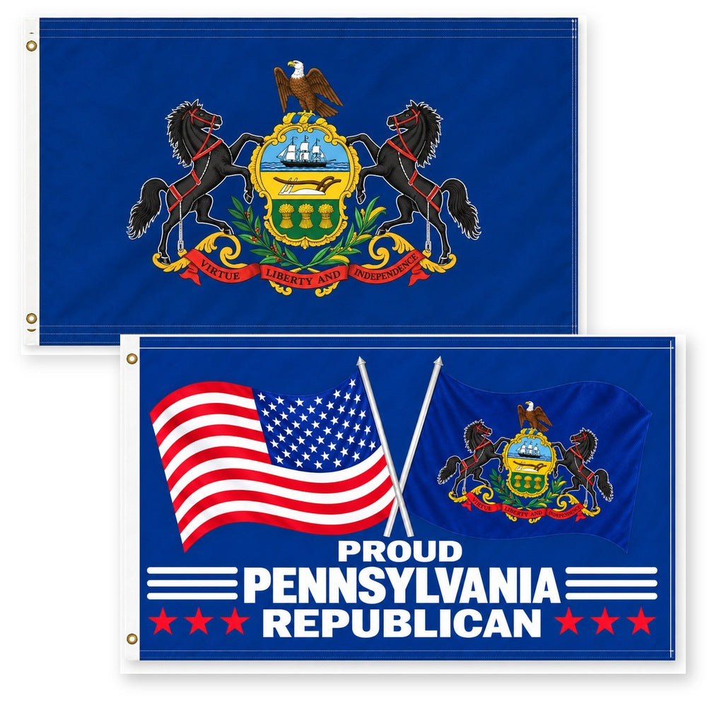 Pennsylvania State Flag and Proud Pennsylvania Republican Flag 3x5 2-Pack