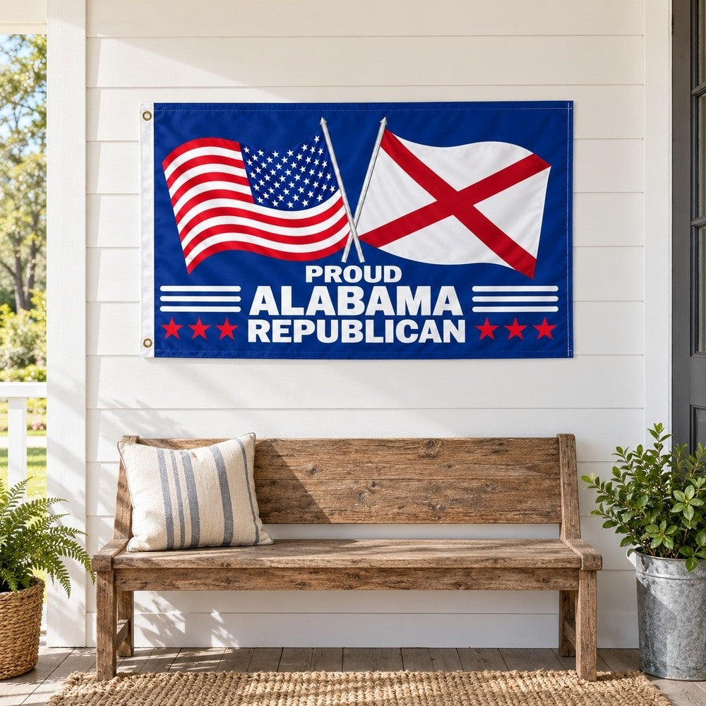 Proud Alabama Republican Flag 3x5 displayed outdoors