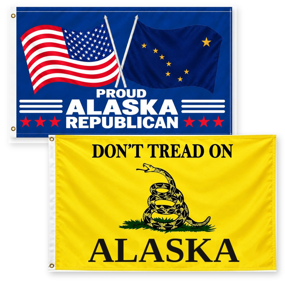 Proud Alaska Republican and Don't Tread on Alaska Flags 3x5 2-Pack