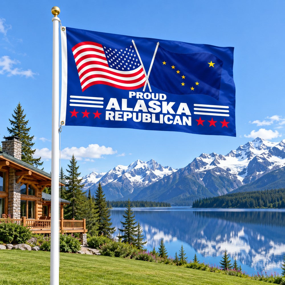 Proud Alaska Republican Flag 3x5 displayed outdoors