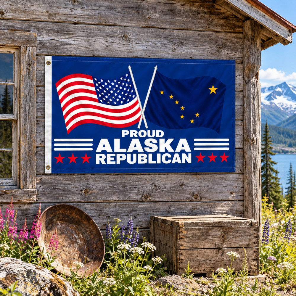 Proud Alaska Republican Flag 3x5 displayed outdoors