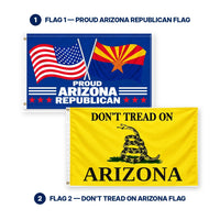 Proud Arizona Republican and Don't Tread on Arizona Flags 3x5 2-Pack features and size details