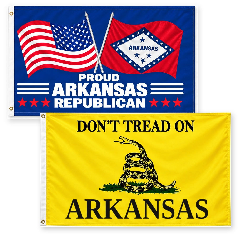 Proud Arkansas Republican and Don't Tread on Arkansas Flags 3x5 2-Pack