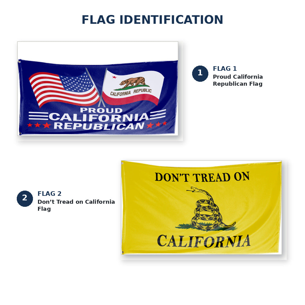 Proud California Republican and Don't Tread on California Flags 3x5 2-Pack features and size details