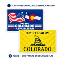 Proud Colorado Republican and Don't Tread on Colorado Flags 3x5 2-Pack features and size details