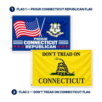 Proud Connecticut Republican and Don't Tread on Connecticut Flags 3x5 2-Pack features and size details