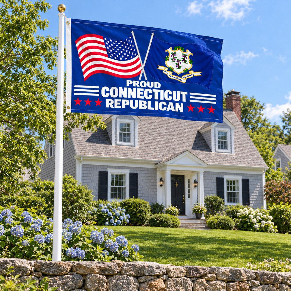 Proud Connecticut Republican Flag 3x5 displayed outdoors