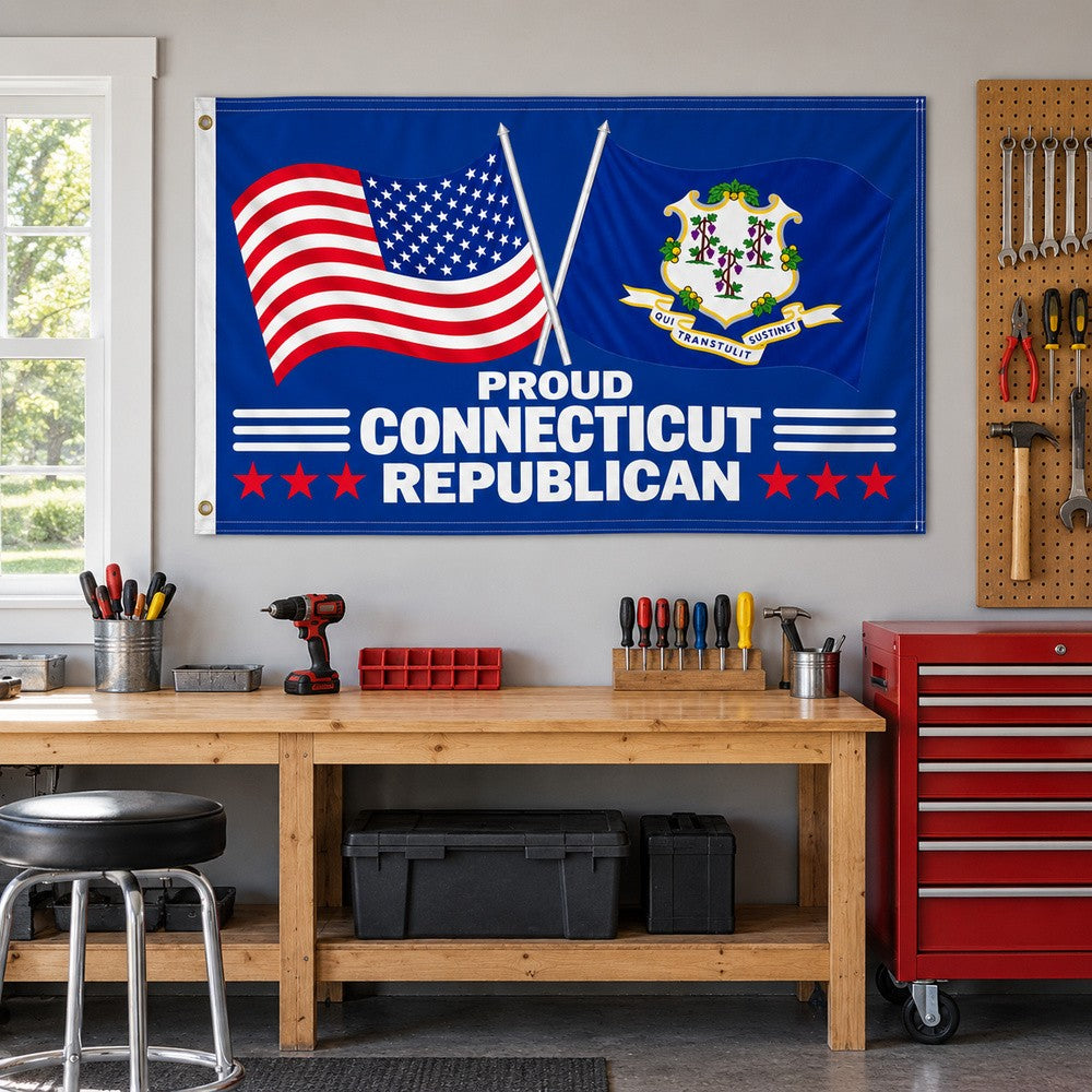 Proud Connecticut Republican Flag 3x5 displayed outdoors