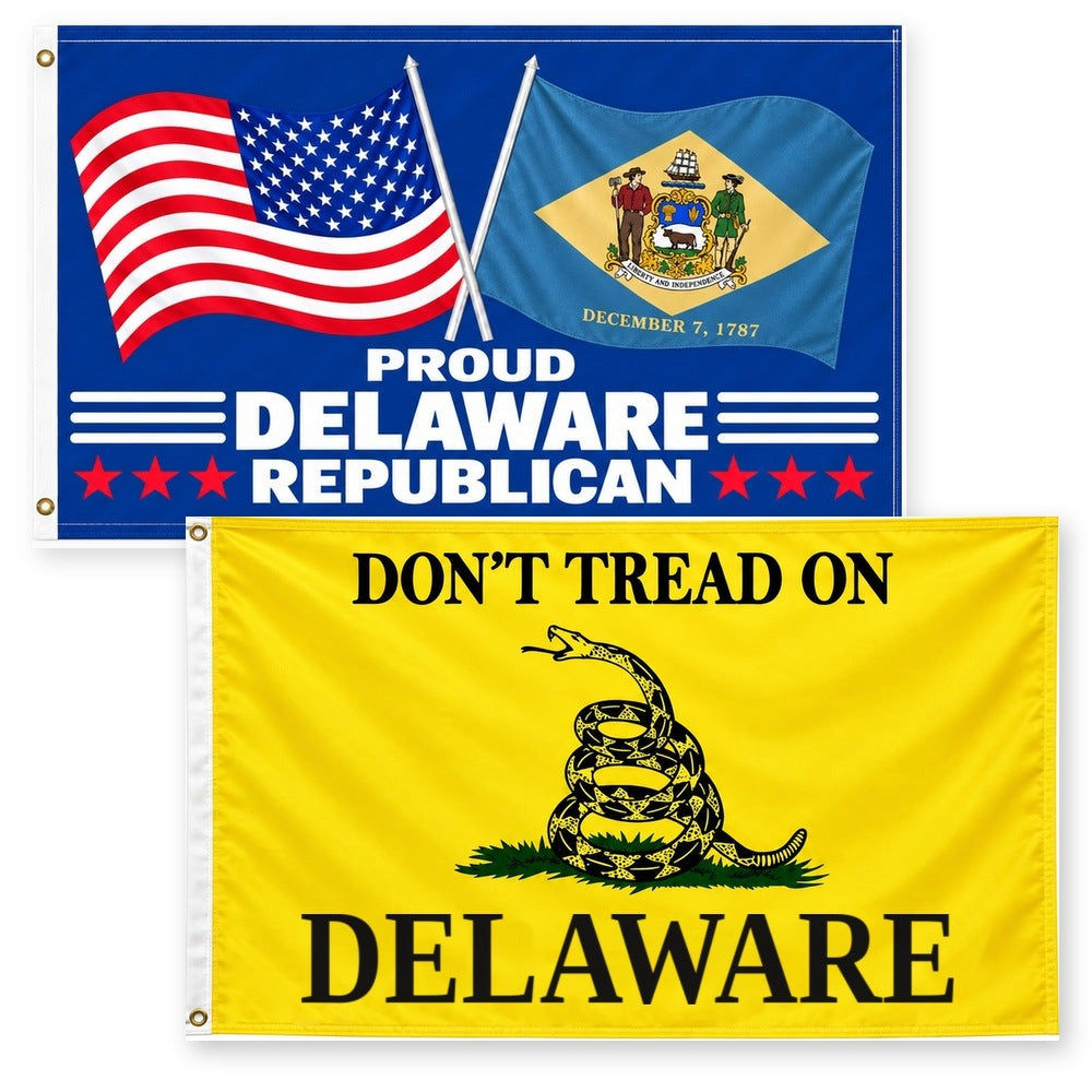 Proud Delaware Republican and Don't Tread on Delaware Flags 3x5 2-Pack