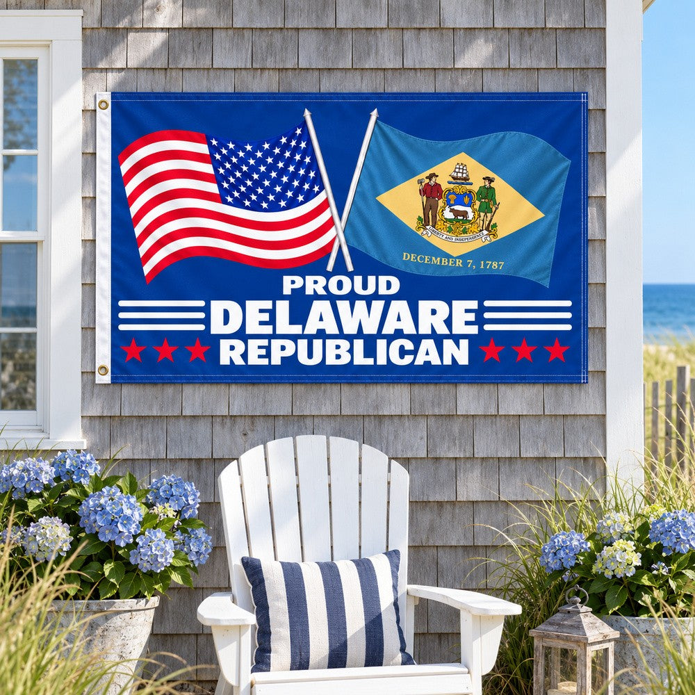 Proud Delaware Republican Flag 3x5 displayed outdoors